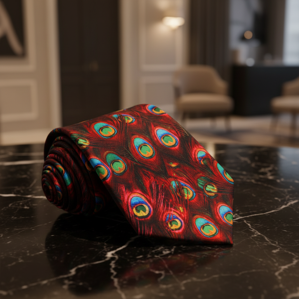 Red Peacock Abstract Necktie 