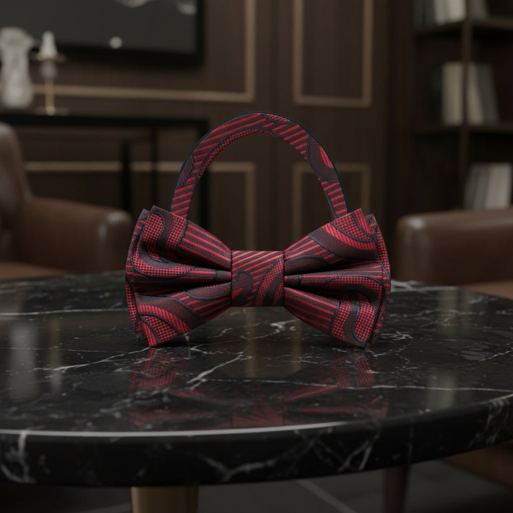 Red, Black Paisley Bow Tie Pre Tied
