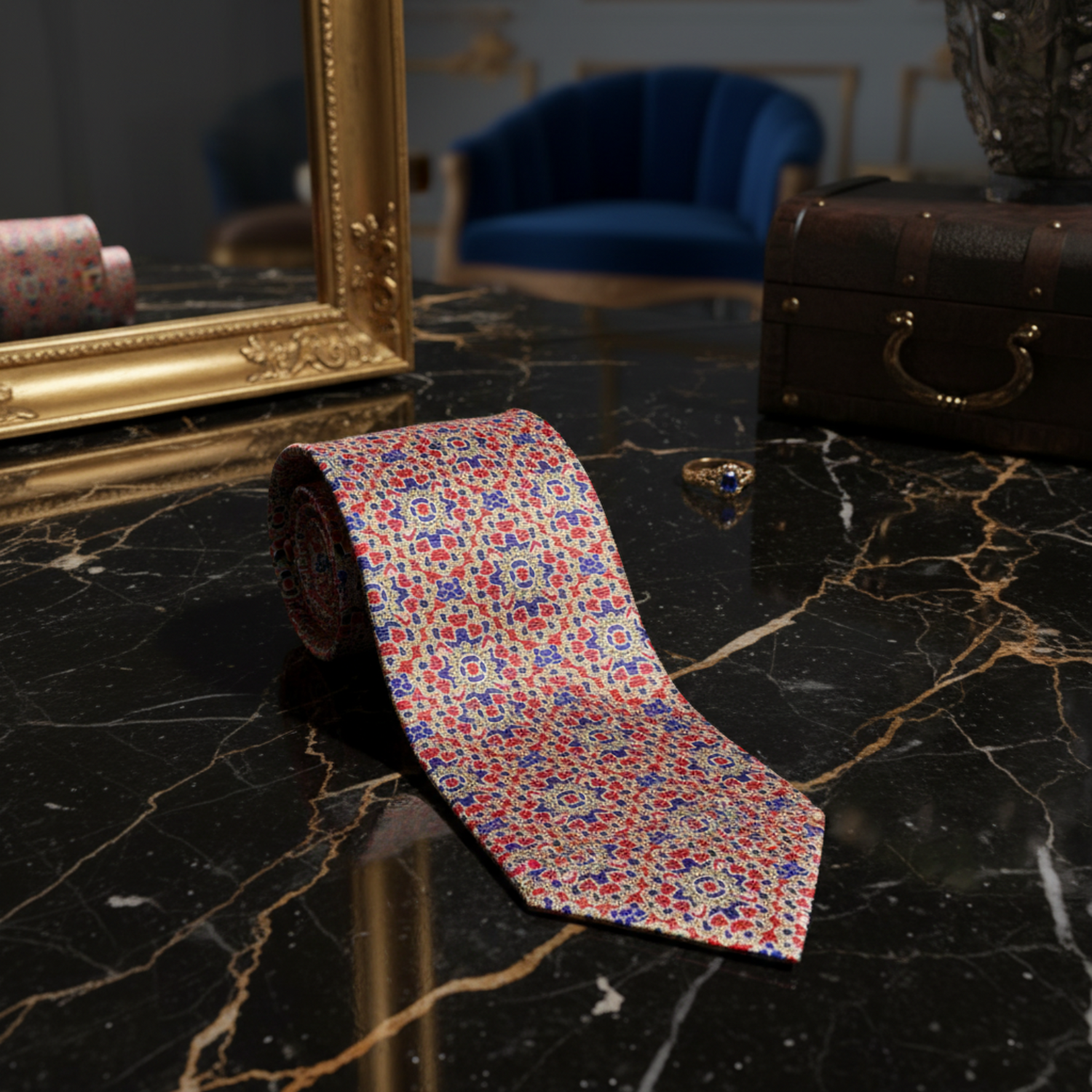 alt: Red, Blue, White Mosaic Necktie  