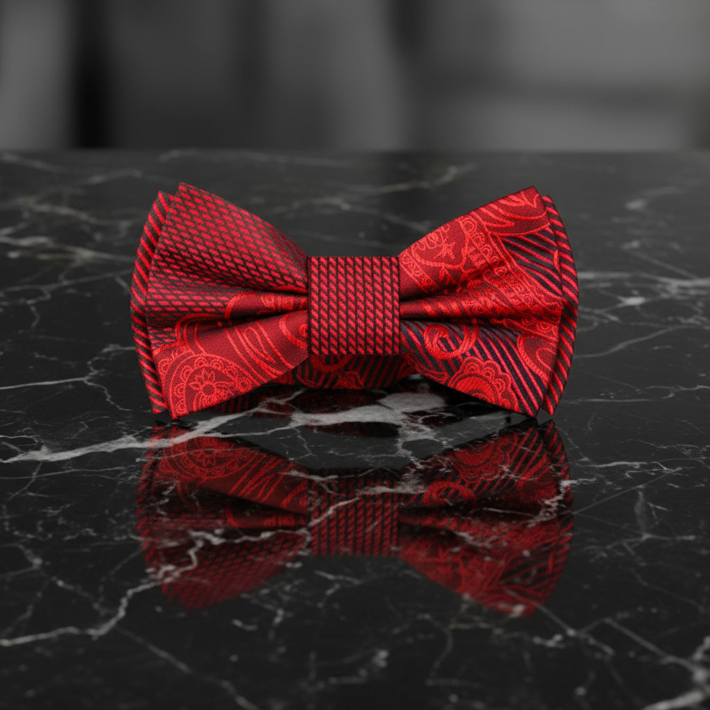 Red Paisley Bow Tie Pre tied