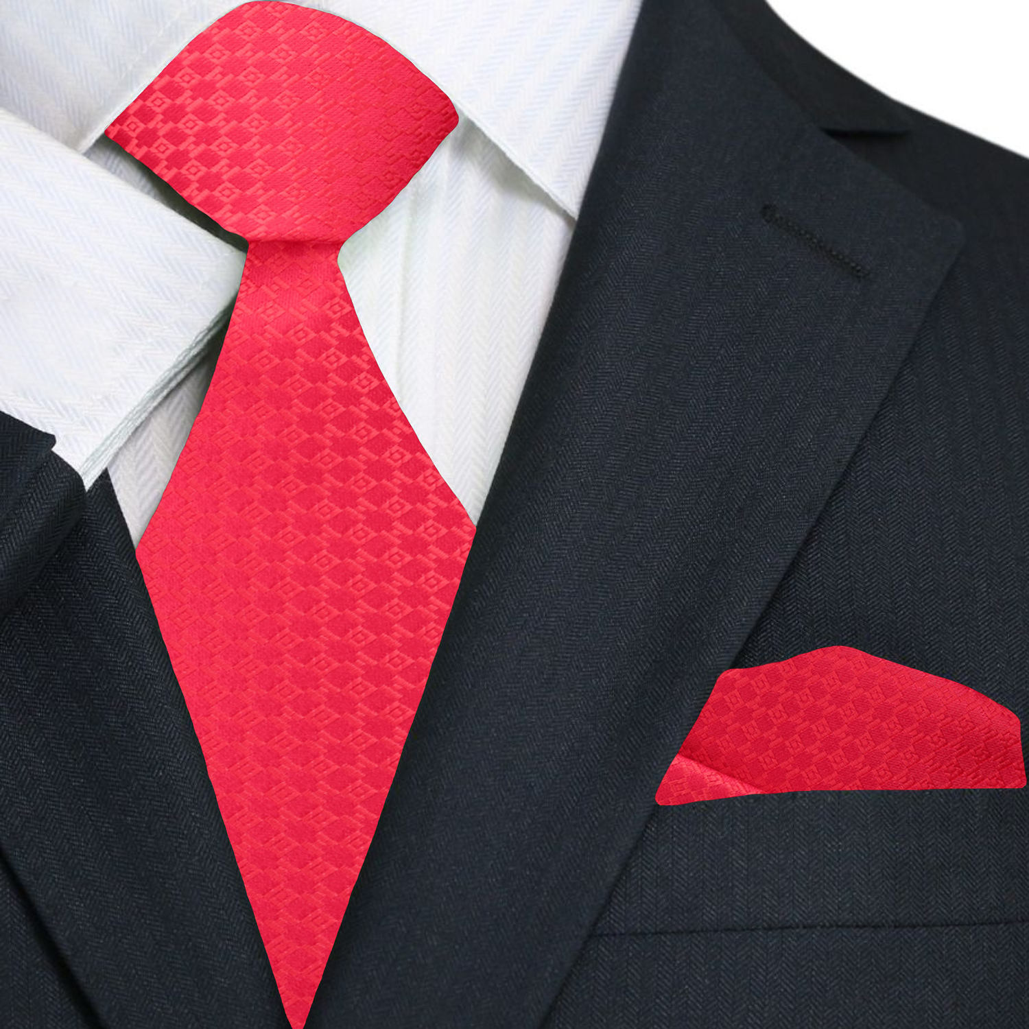 Main: Red Geometric Tie and Pocket Square