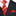 Red and yellow striped tie with matching pocket square on a black suit jacket.