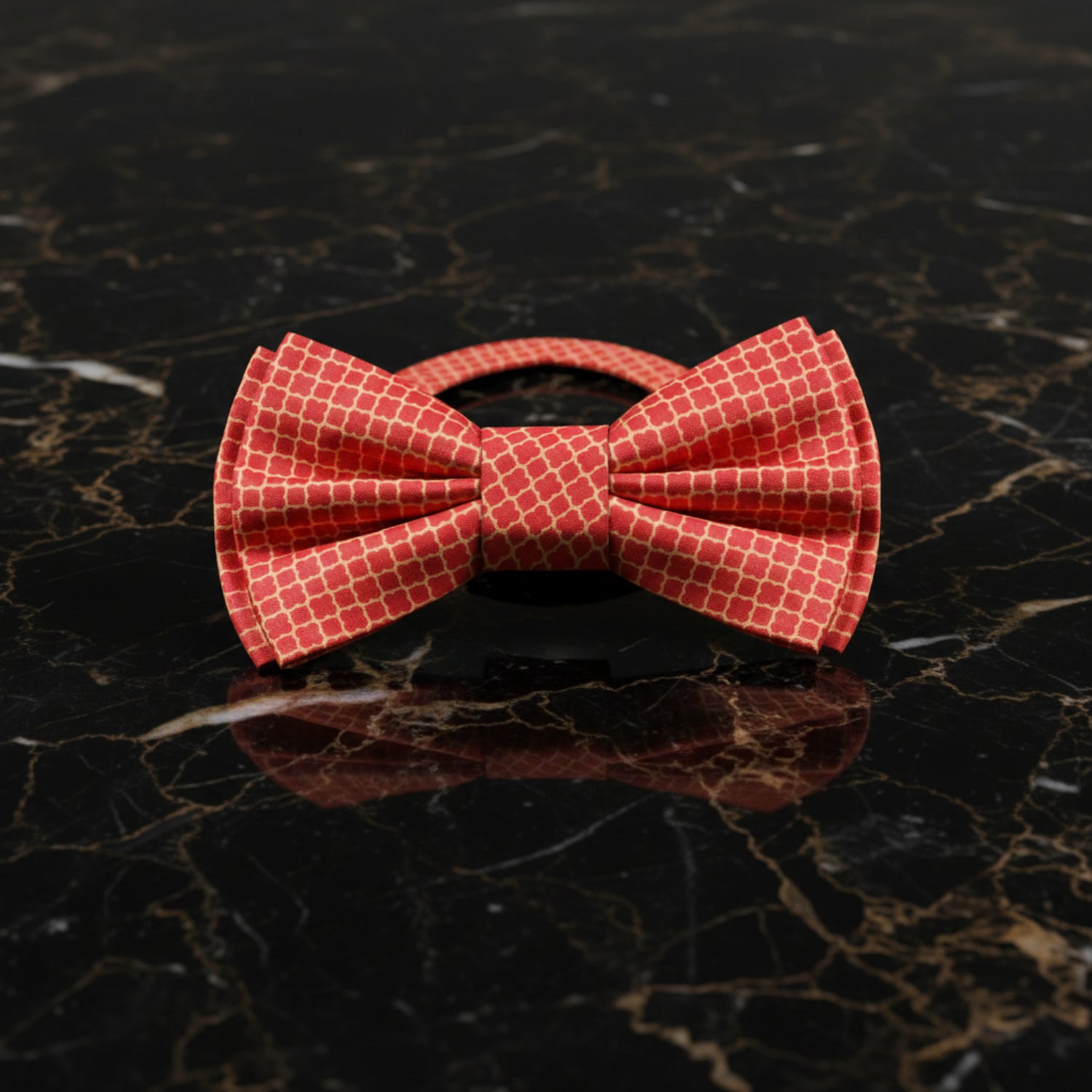 Red Gold Quatrefoil Bow Tie Pre Tied