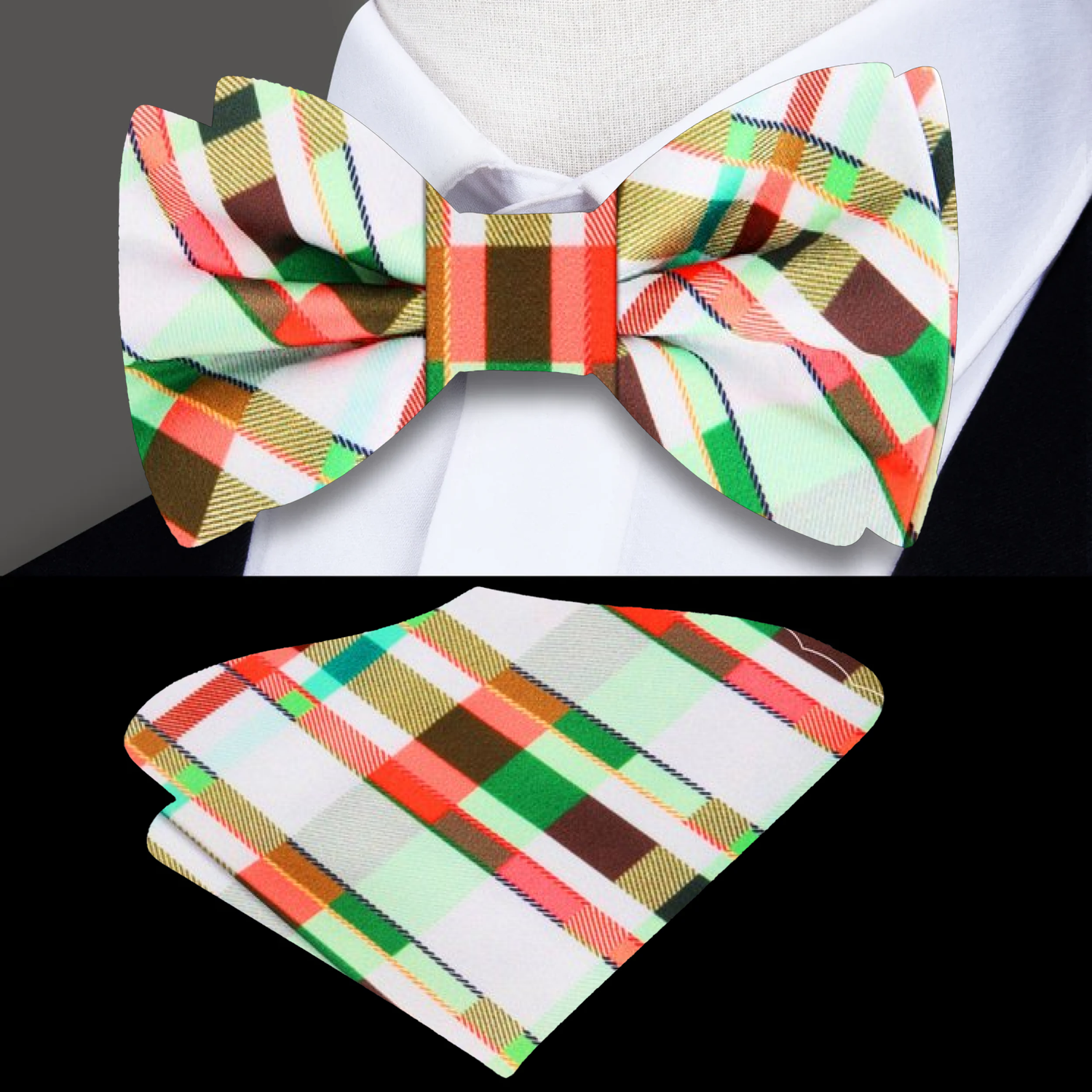 Light_Green_Red_Brown_Abstract_Plaid_Bow_Tie_and_Square_1