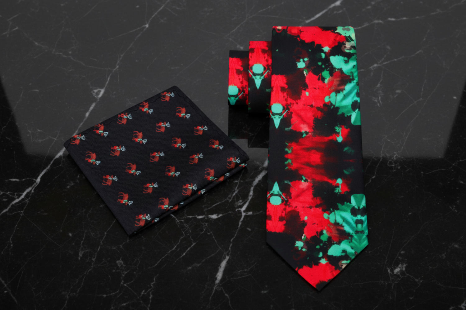 Alt view: Red and Green Inkblot Tie and Accenting Square