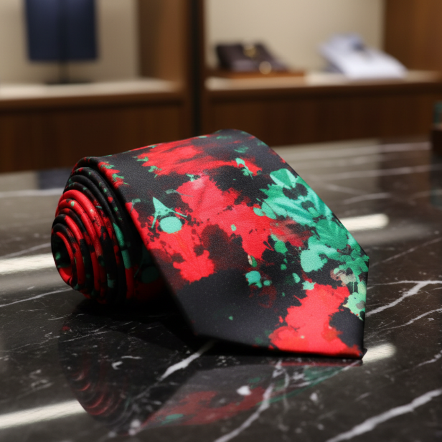 Red and Green Inkblot Tie