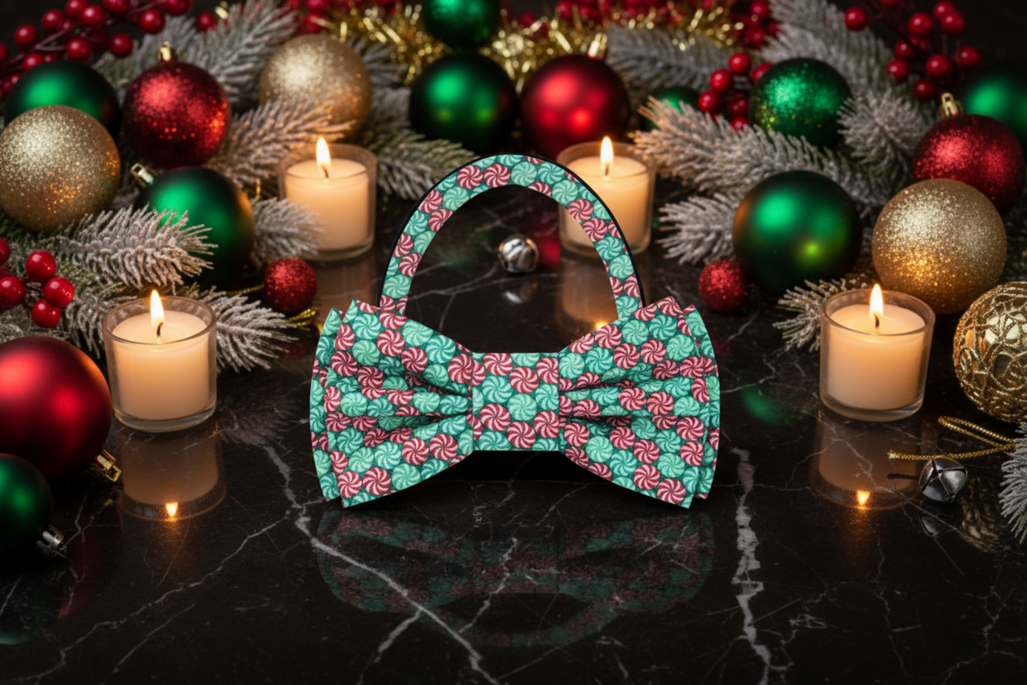 Red Green White Christmas Candy Bow Tie Pre Tied