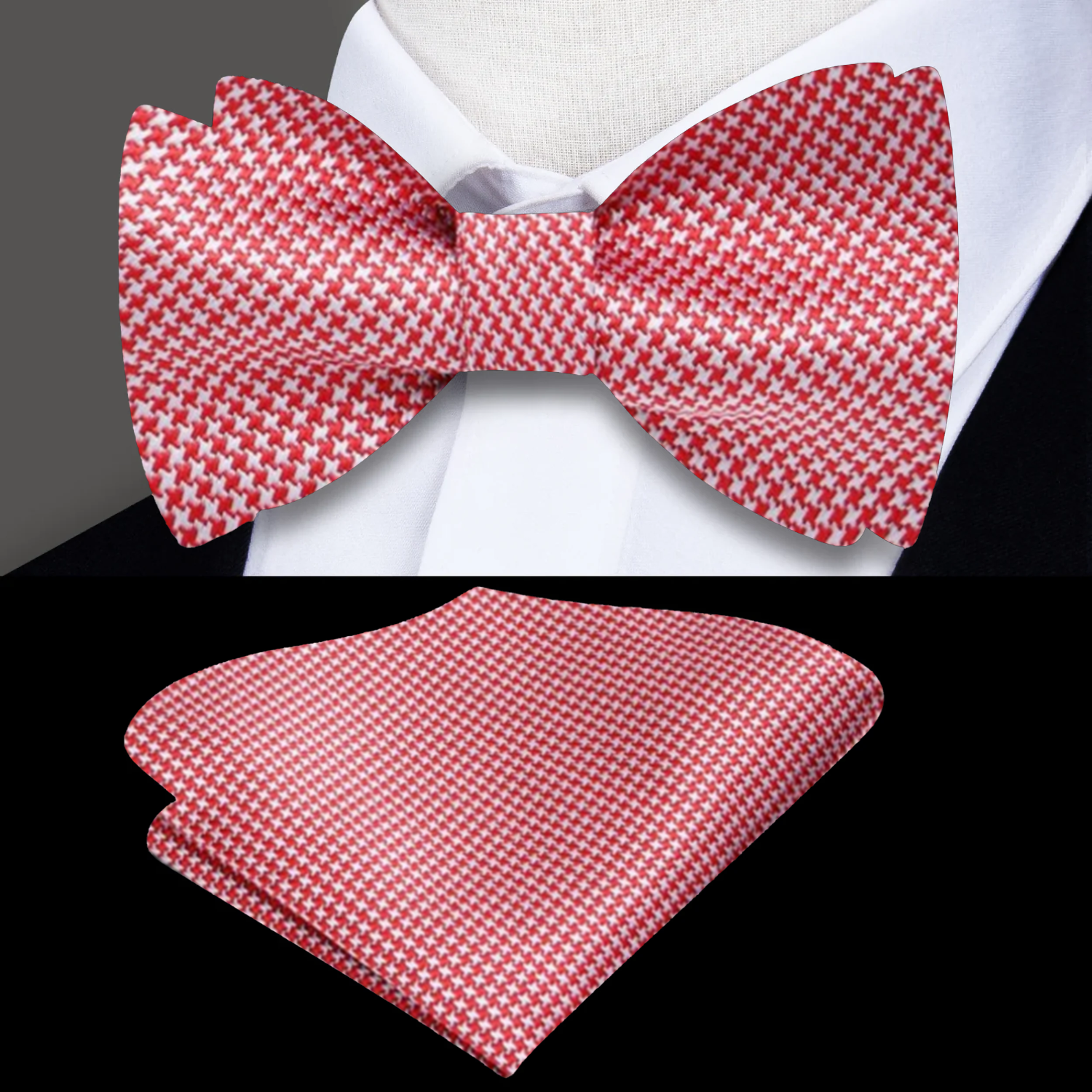 Red Grey Hounds Tooth Bow Tie and square