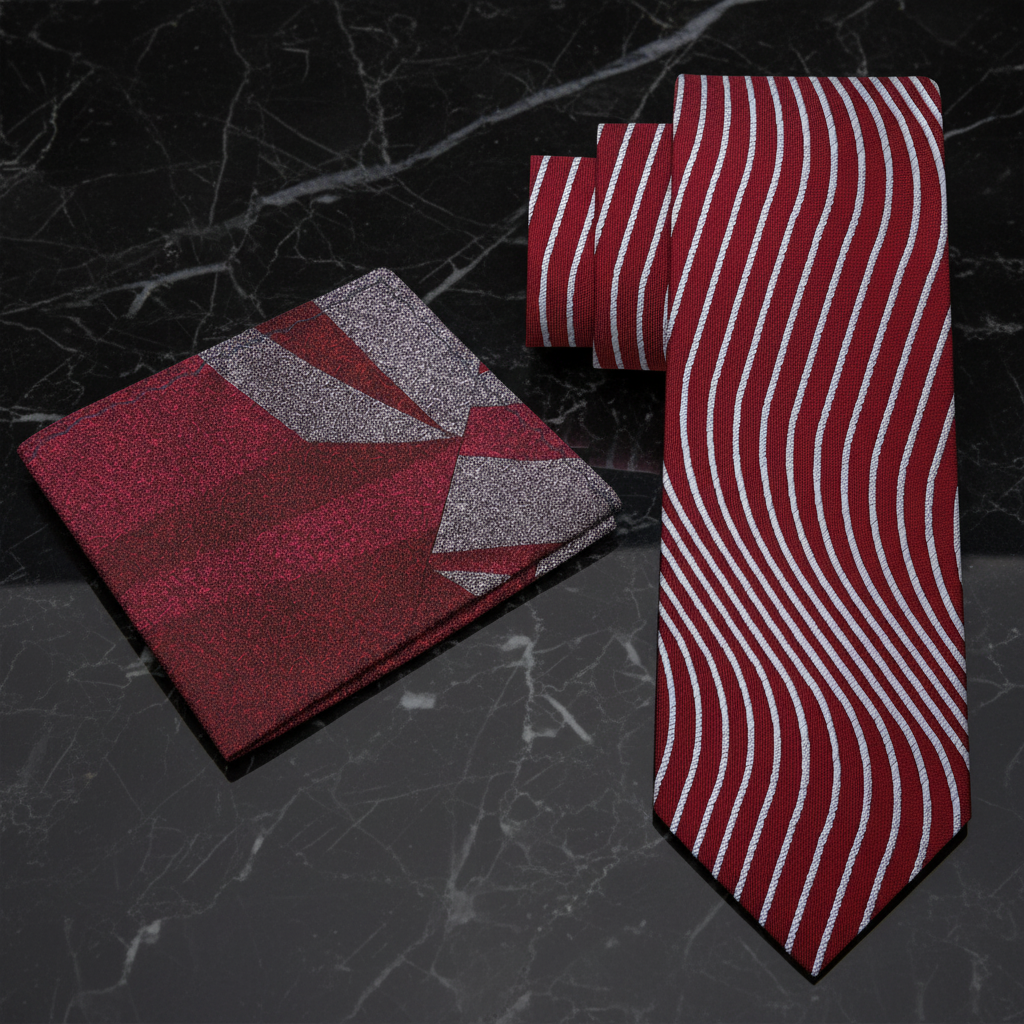 Alt View: Red, Grey Abstract Necktie and Square