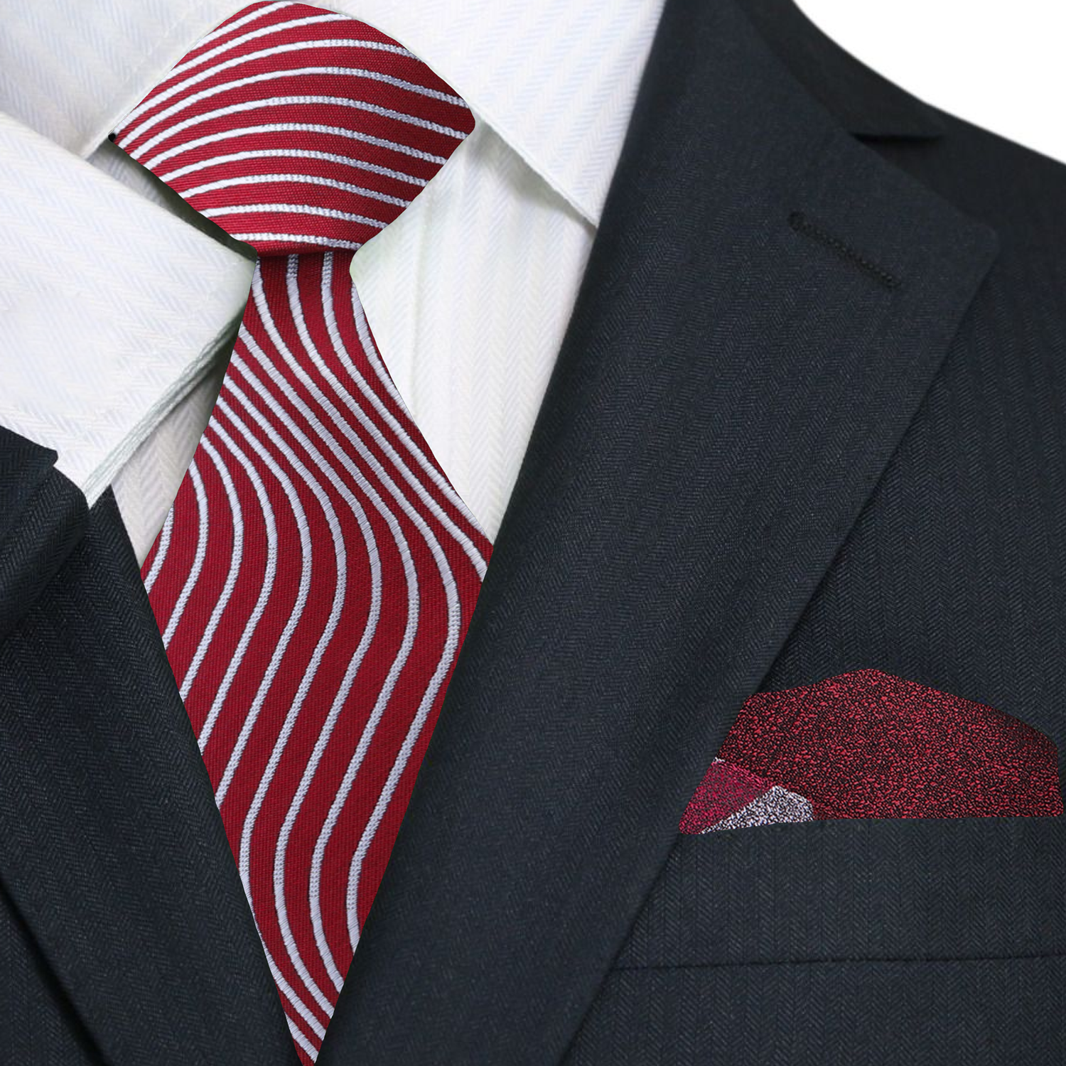 Red, Grey Abstract Necktie and Square