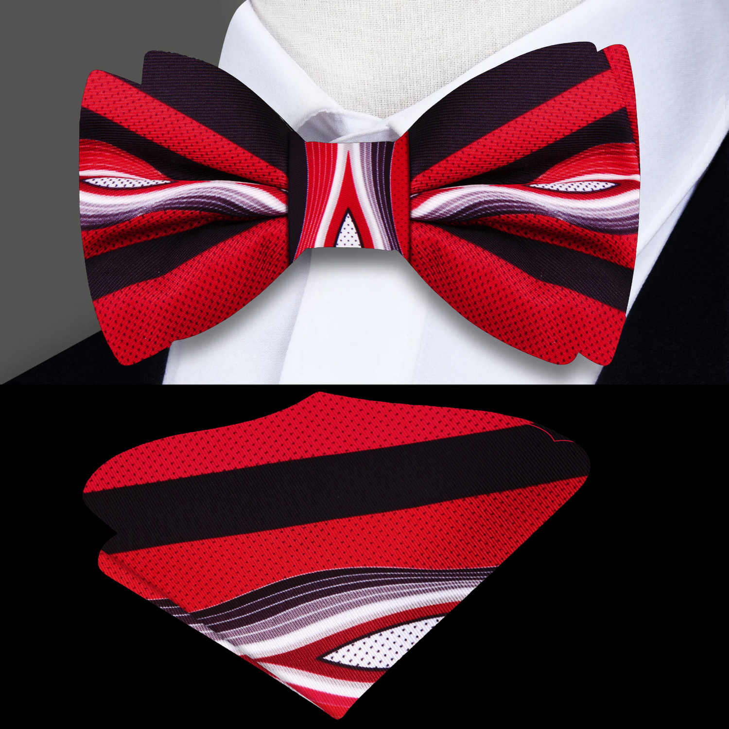 Red, Black Abstract Bow Tie and Matching Square