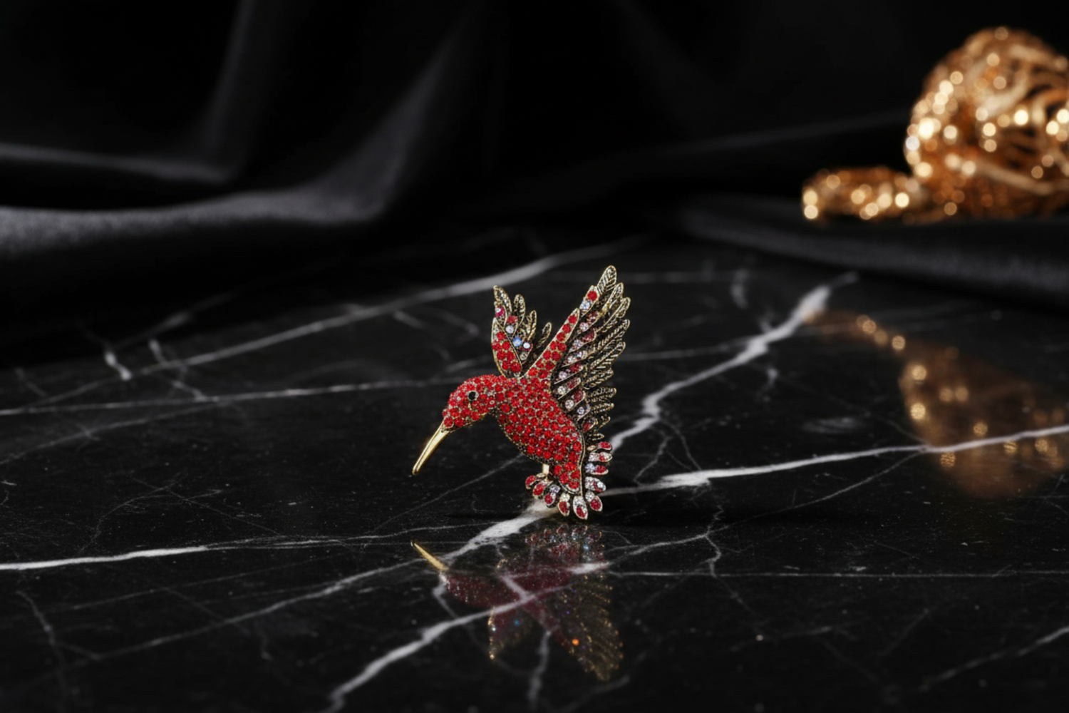 View 2: Red Gemstone Hummingbird Lapel Pin