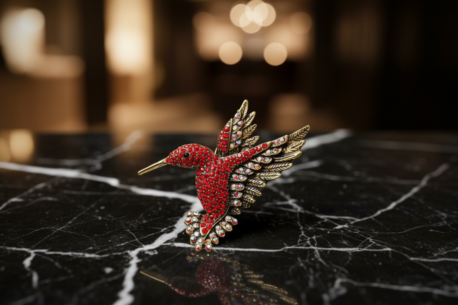 Red Gemstone Hummingbird Lapel Pin