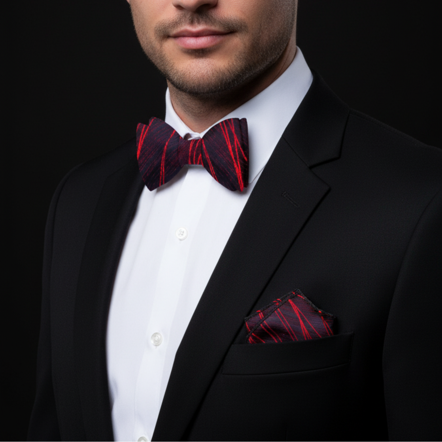 3D Line Bow Tie | Black with Red or Blue Modern Geometric Style