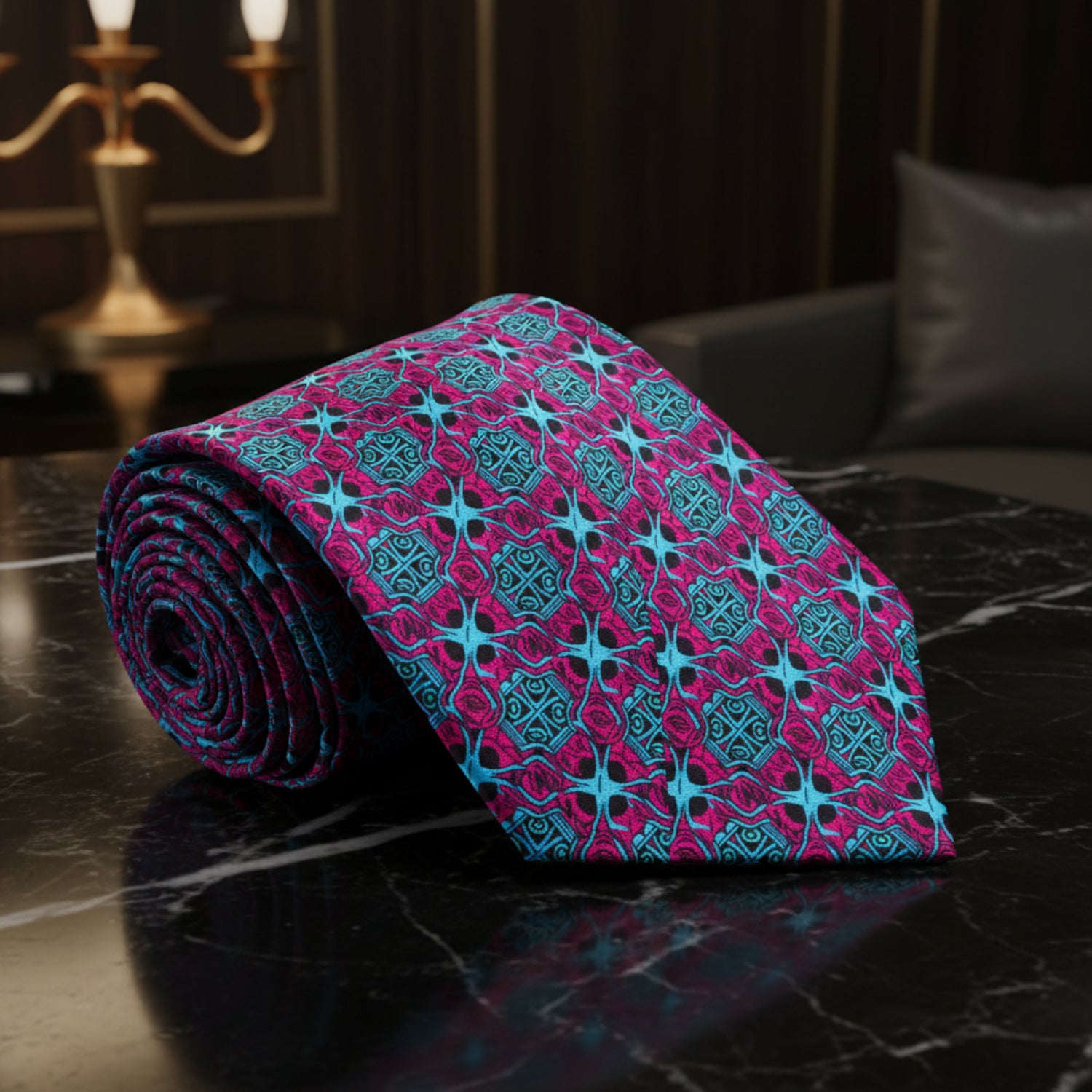 Red, Light Blue Abstract Tie  