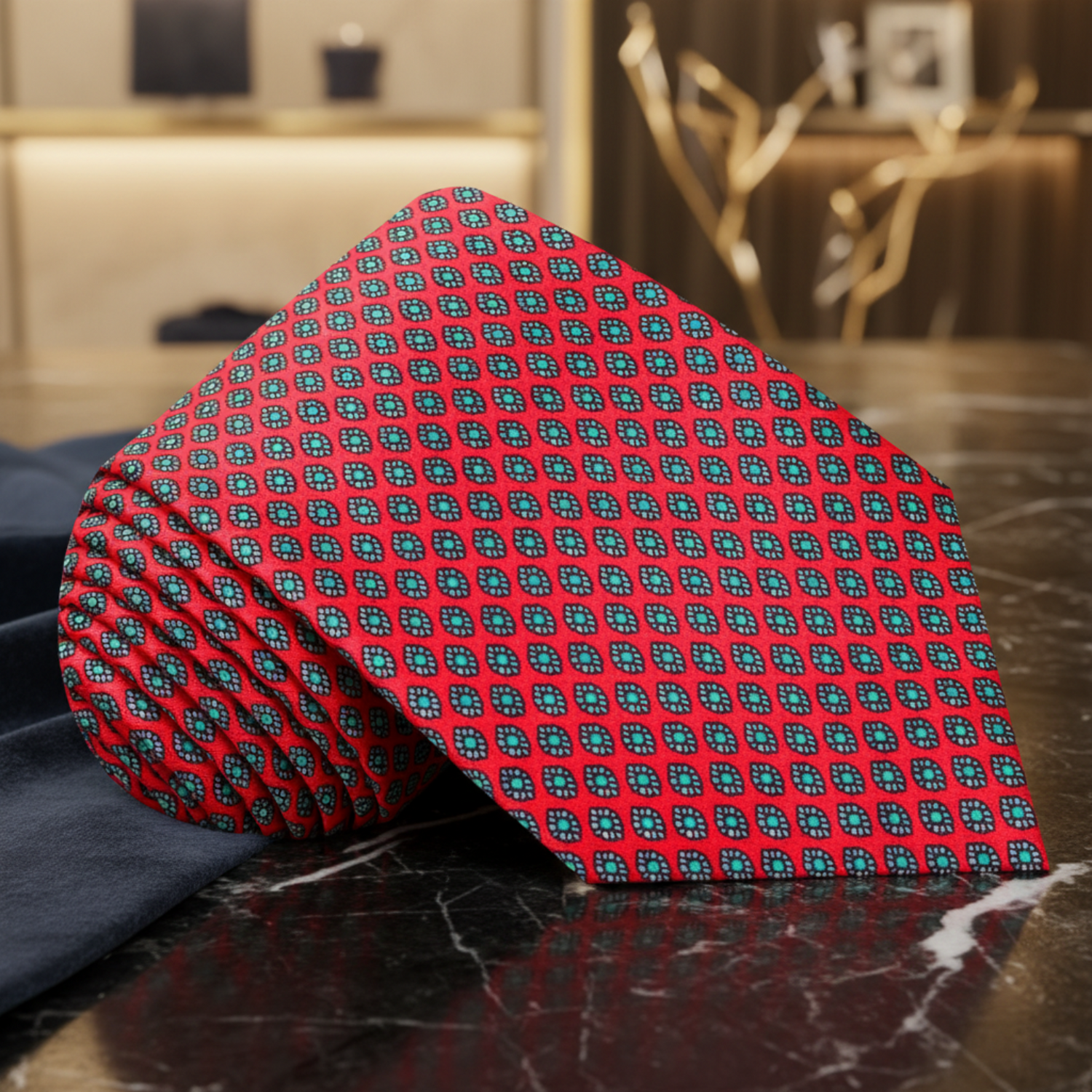 Red Small Medallion Necktie  