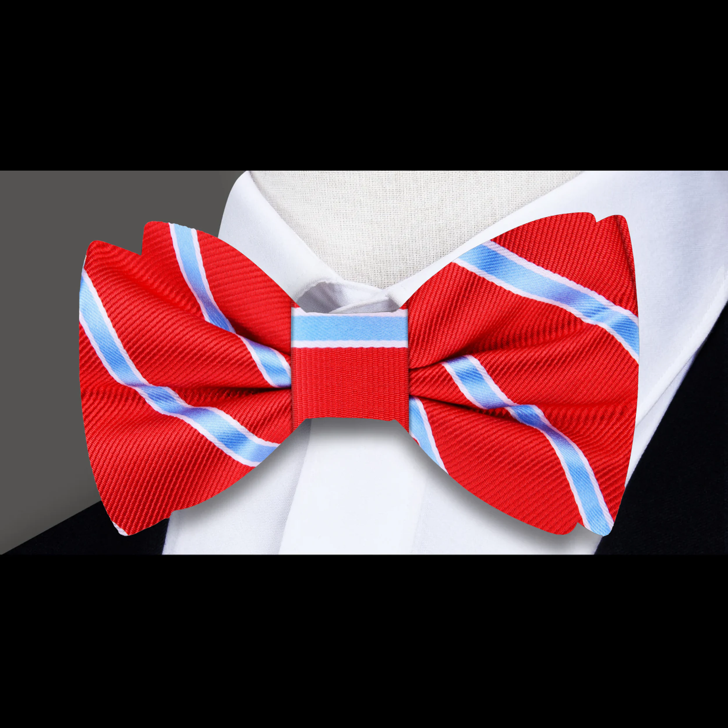 Red Light Blue Stripe Bow Tie  