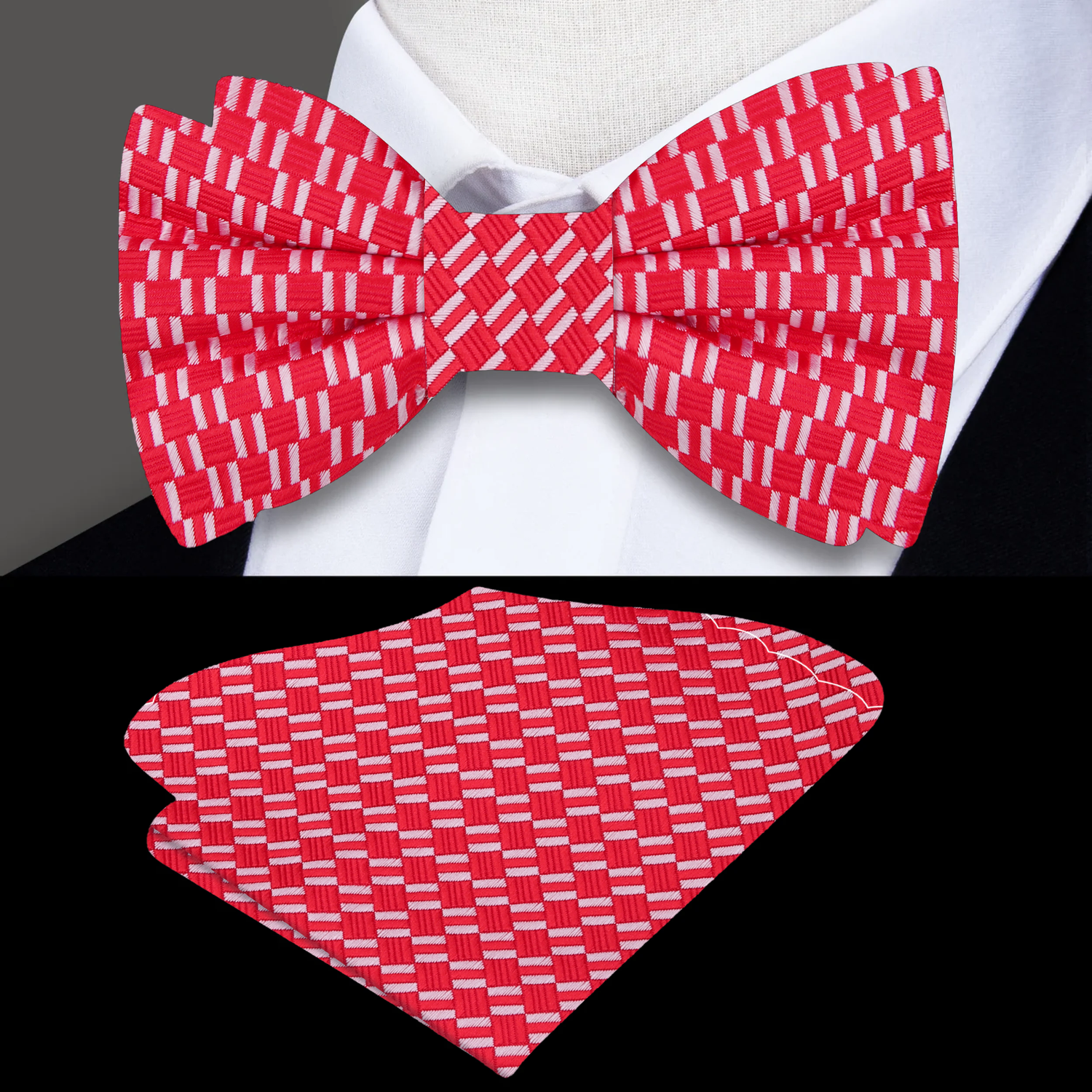 red geometric bow tie and square