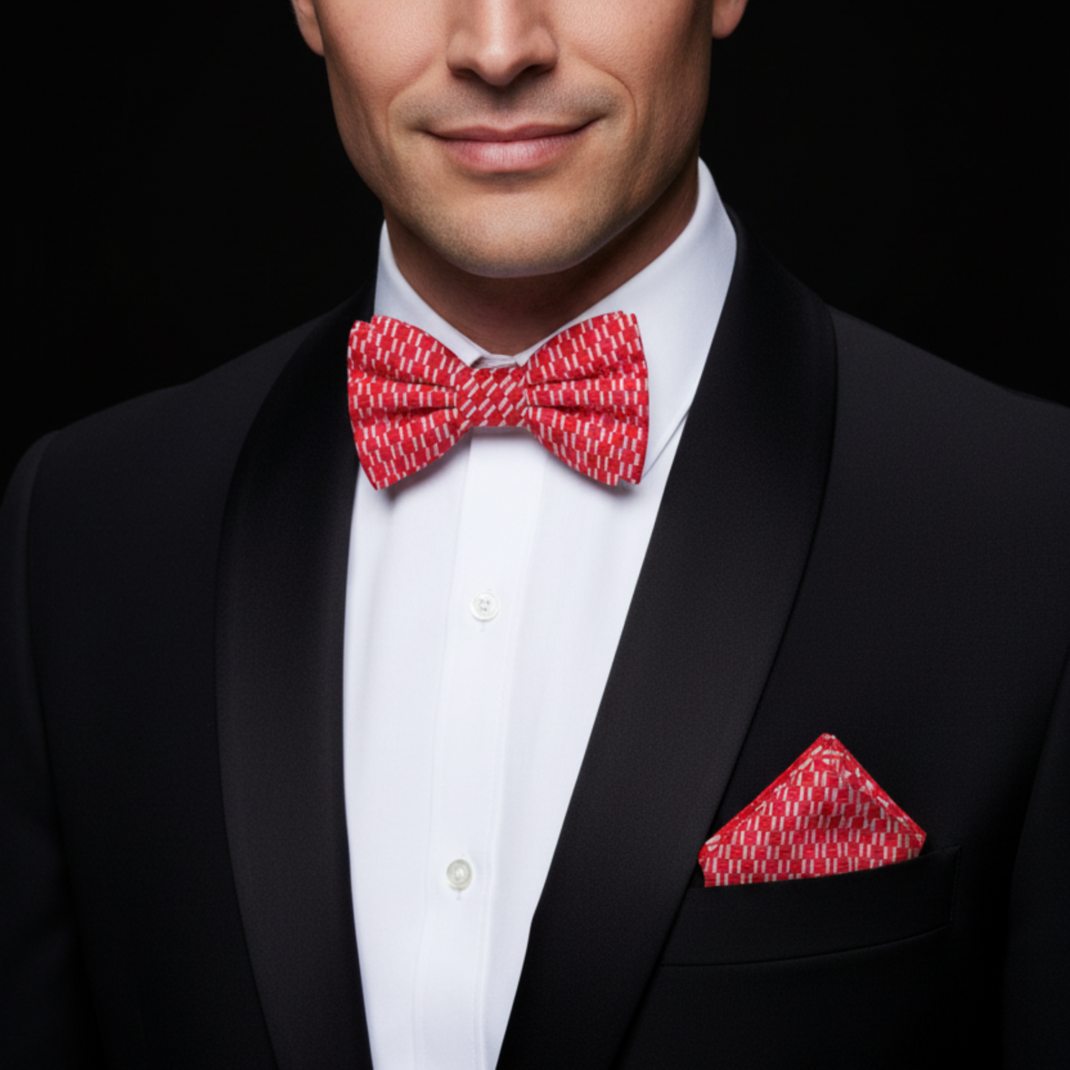Red geometric bow tie and square