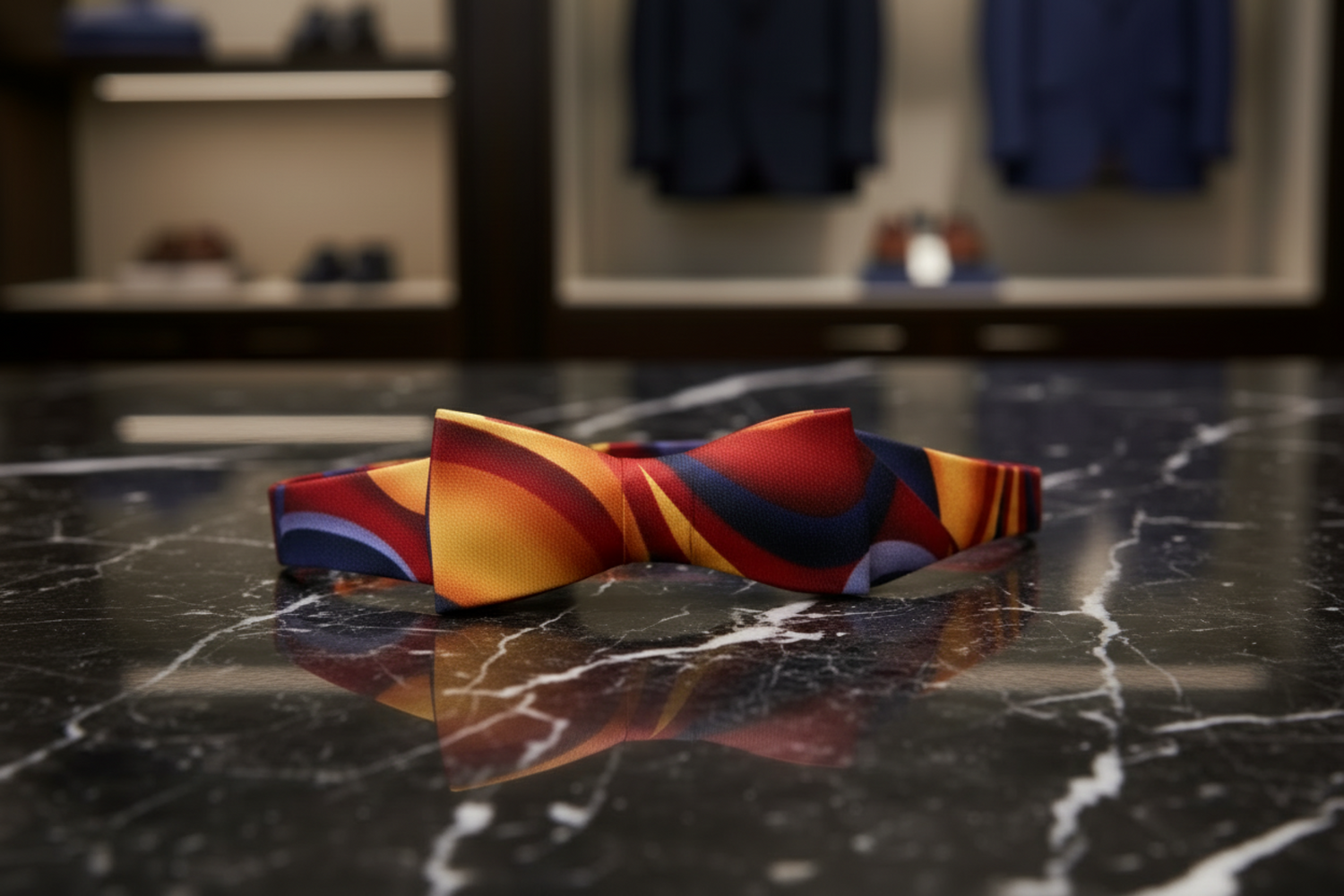 Red, Orange, Grey Abstract Bow tie Self Tie
