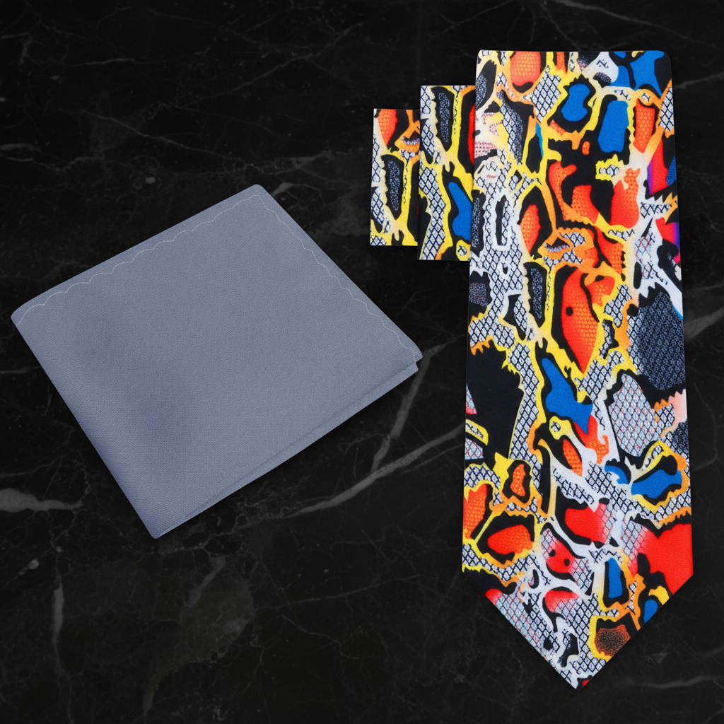 Alt Vie: Grey, Red, Orange, Snakeskin Necktie and Grey Square
