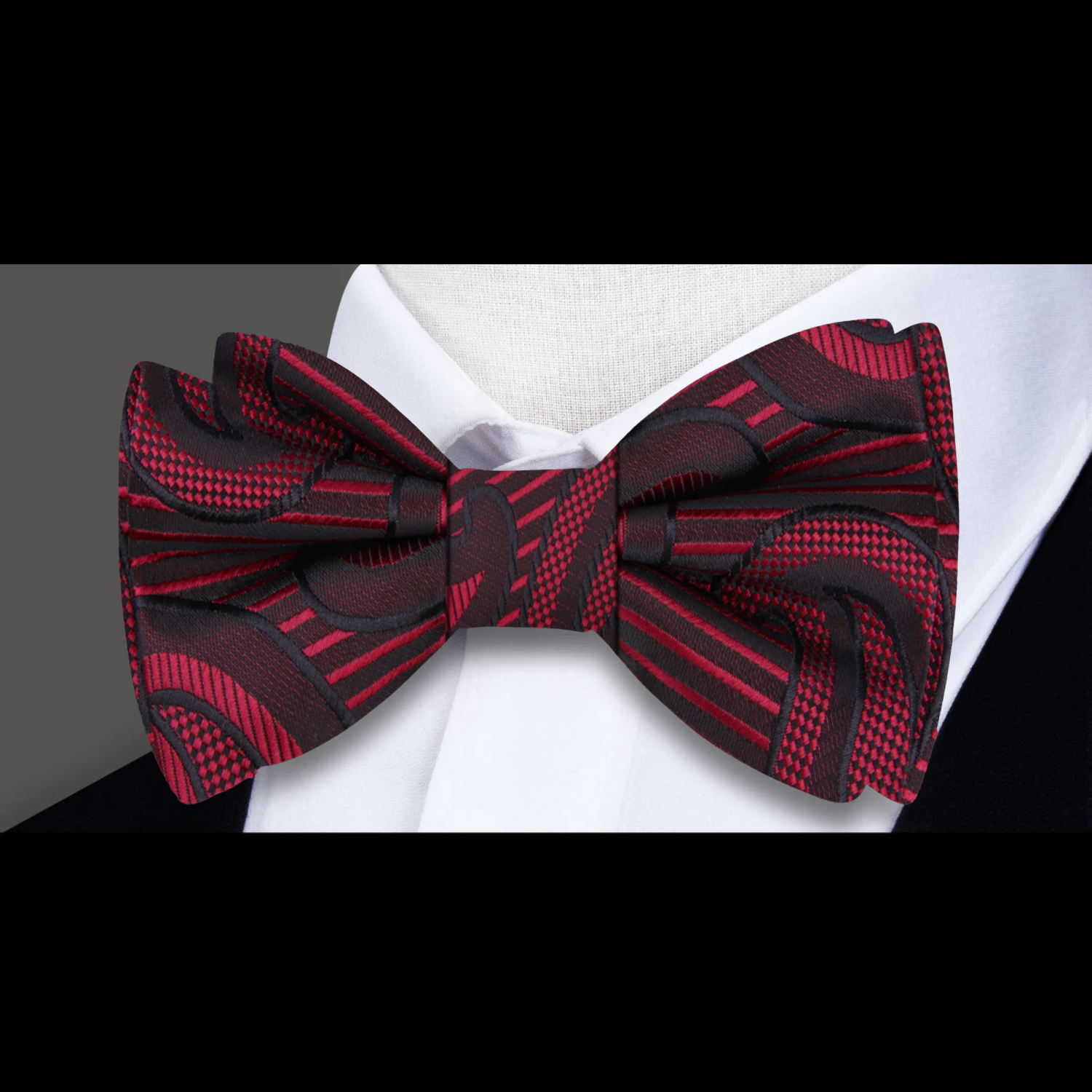 Red, Black Paisley Bow Tie 