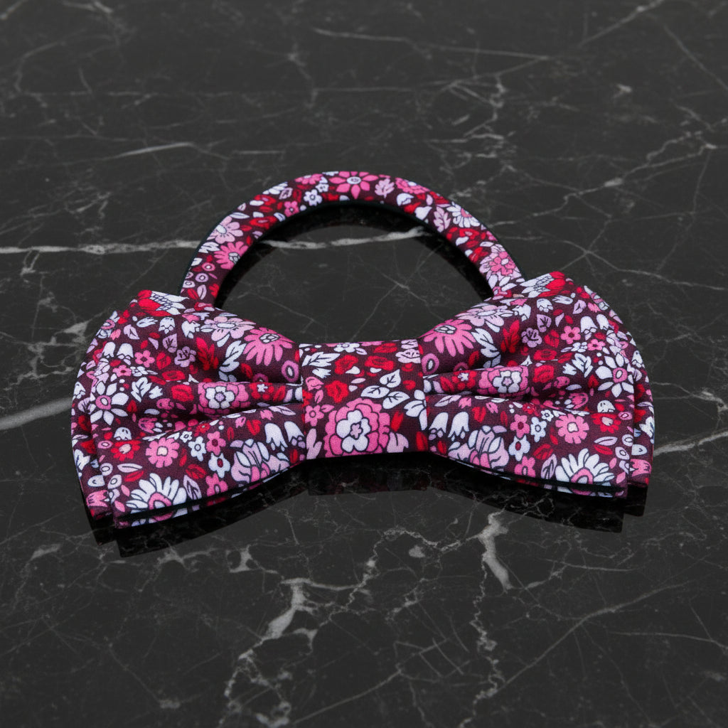 Red, Pink, White Small Intricate Flowers Bow Tie Pre Tied