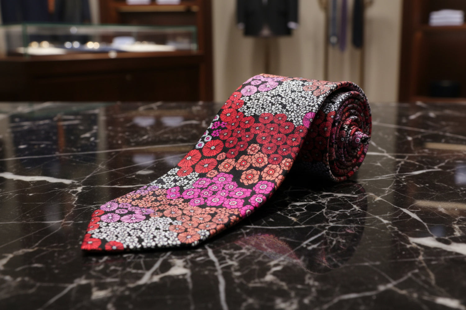 Alt View: Red Pink Orange and White Mixed Flowers Tie