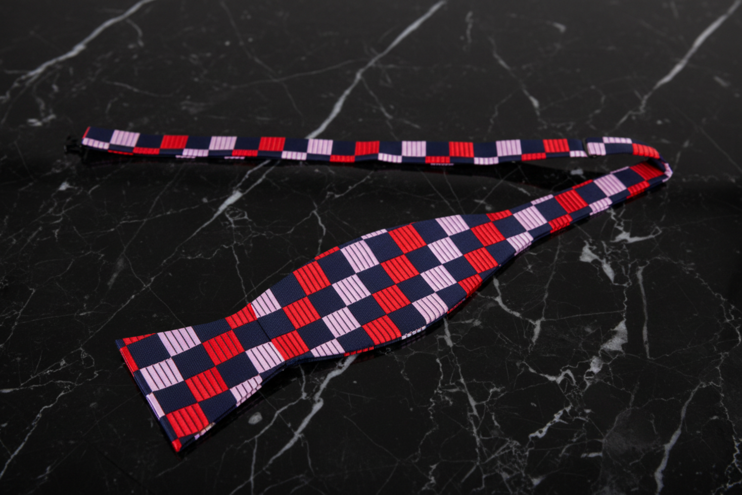 A Red, Black Geometric Squares Pattern Tie Bow Tie Self Tie