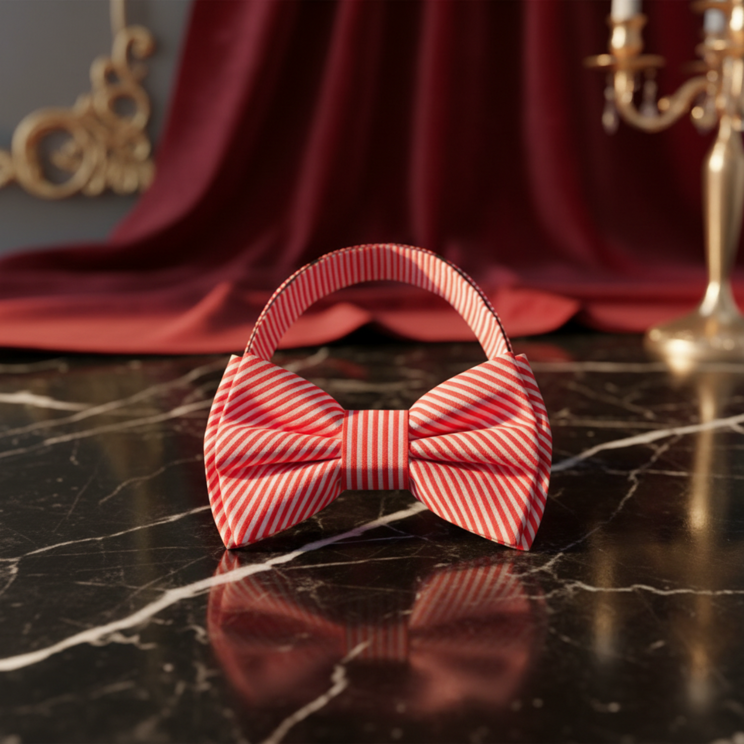 Red, White Pinstripe Bow Tie Pre Tied