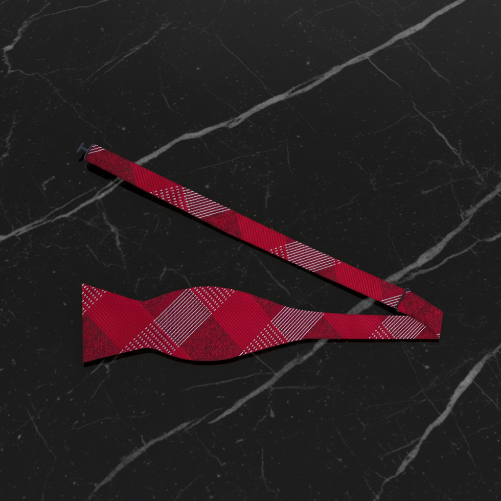 Red plaid bow tie self tie