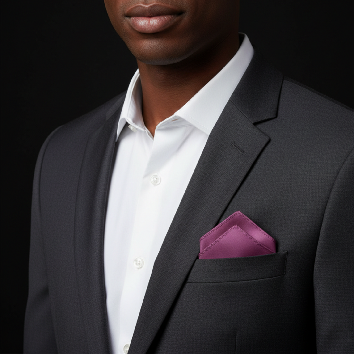 Light plum square on man with blazer