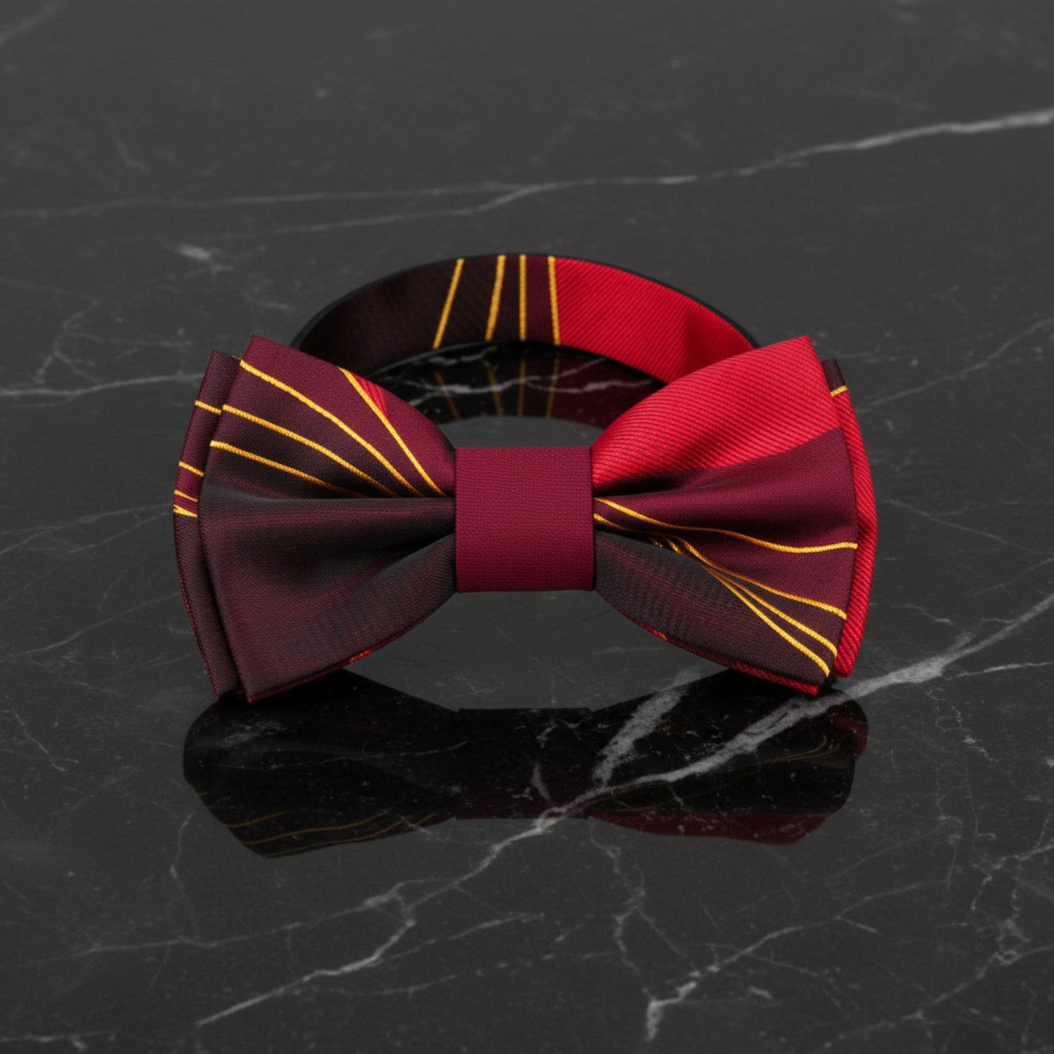 A Burgundy, Red, Gold Abstract Pattern Pre Tied Bow