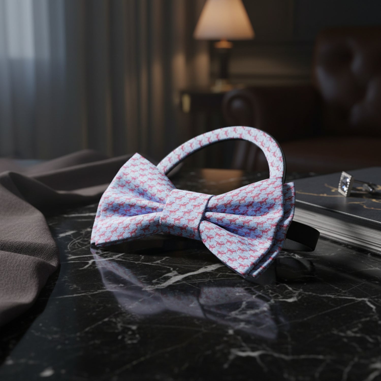 Blue, Red Race Horses Bow Tie Pre Tied