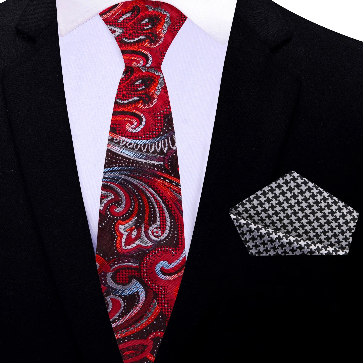 Red Paisley Necktie and Accenting Square