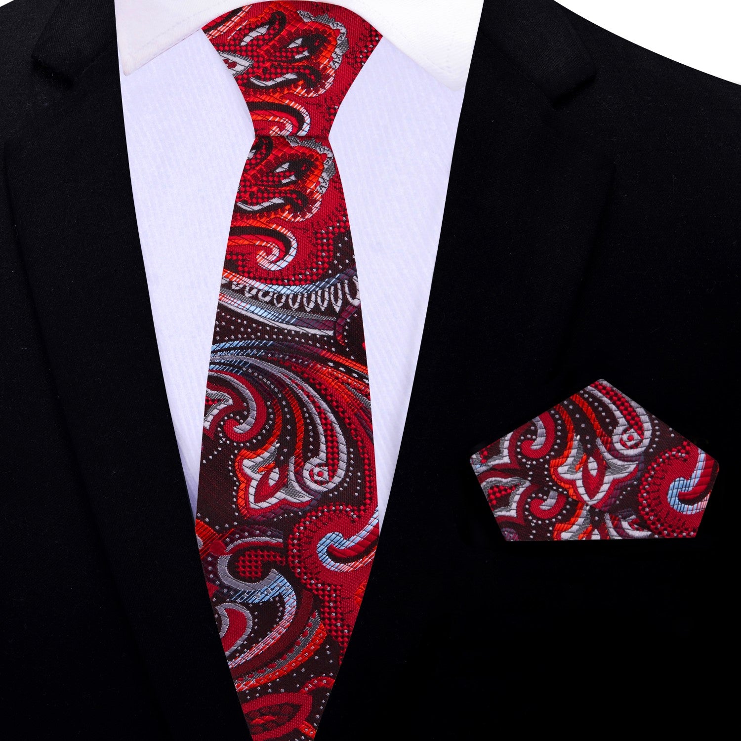 Red Paisley Necktie and Matching Square