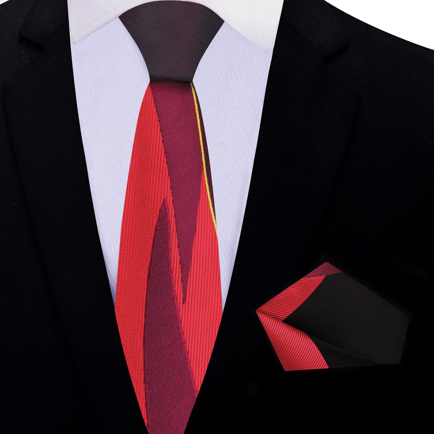 Thin Tie: Shades of Red and Yellow Abstract Tie and Square