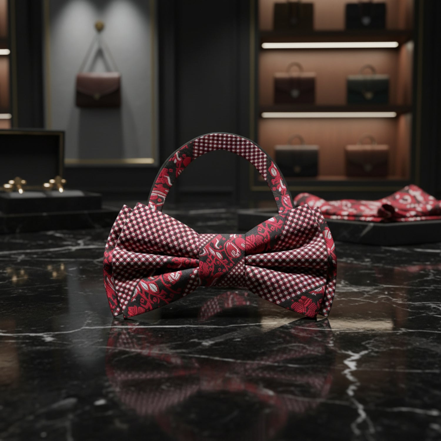 Red Floral Bow Tie Pre Tied