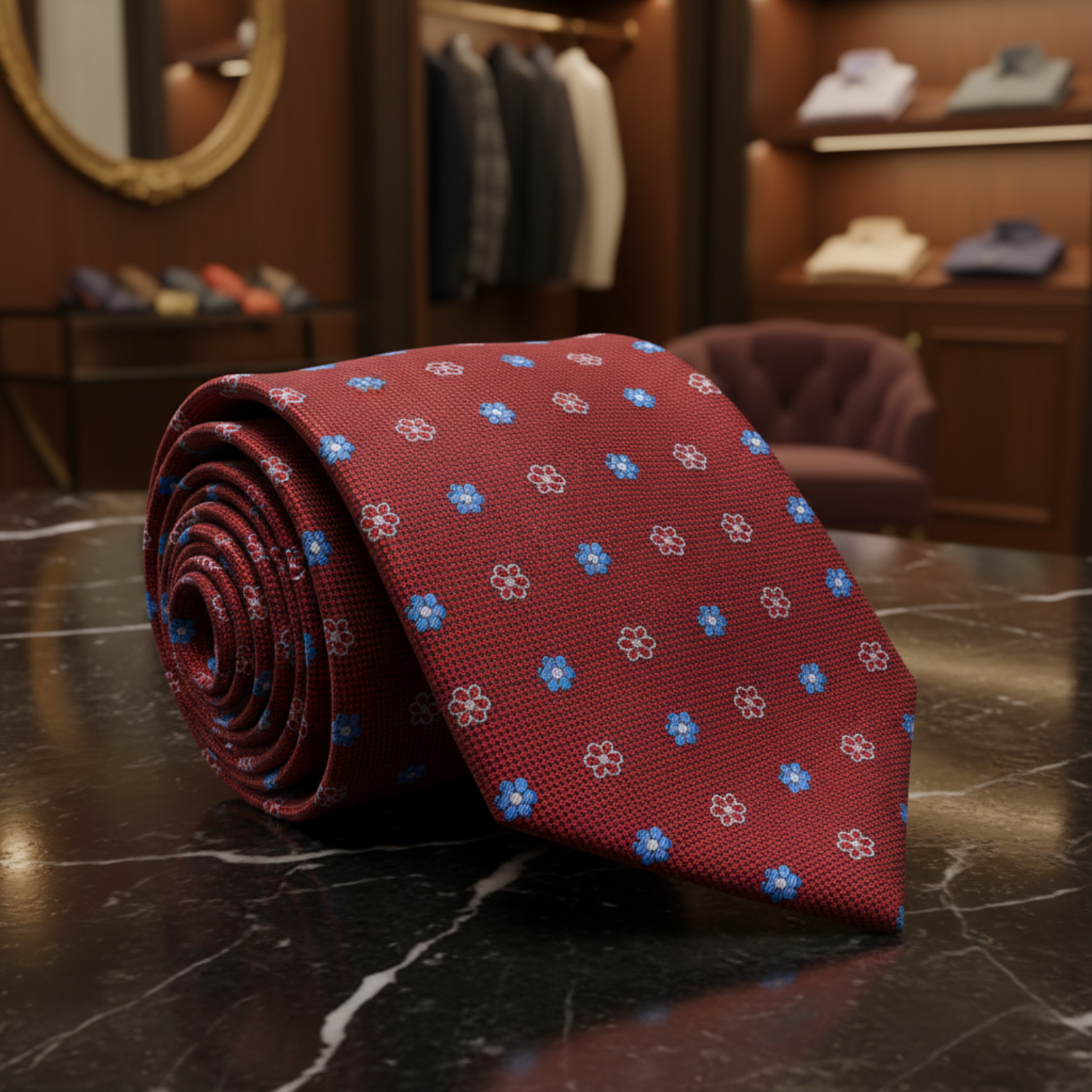 Red, Blue, Pink Small Flower Necktie  