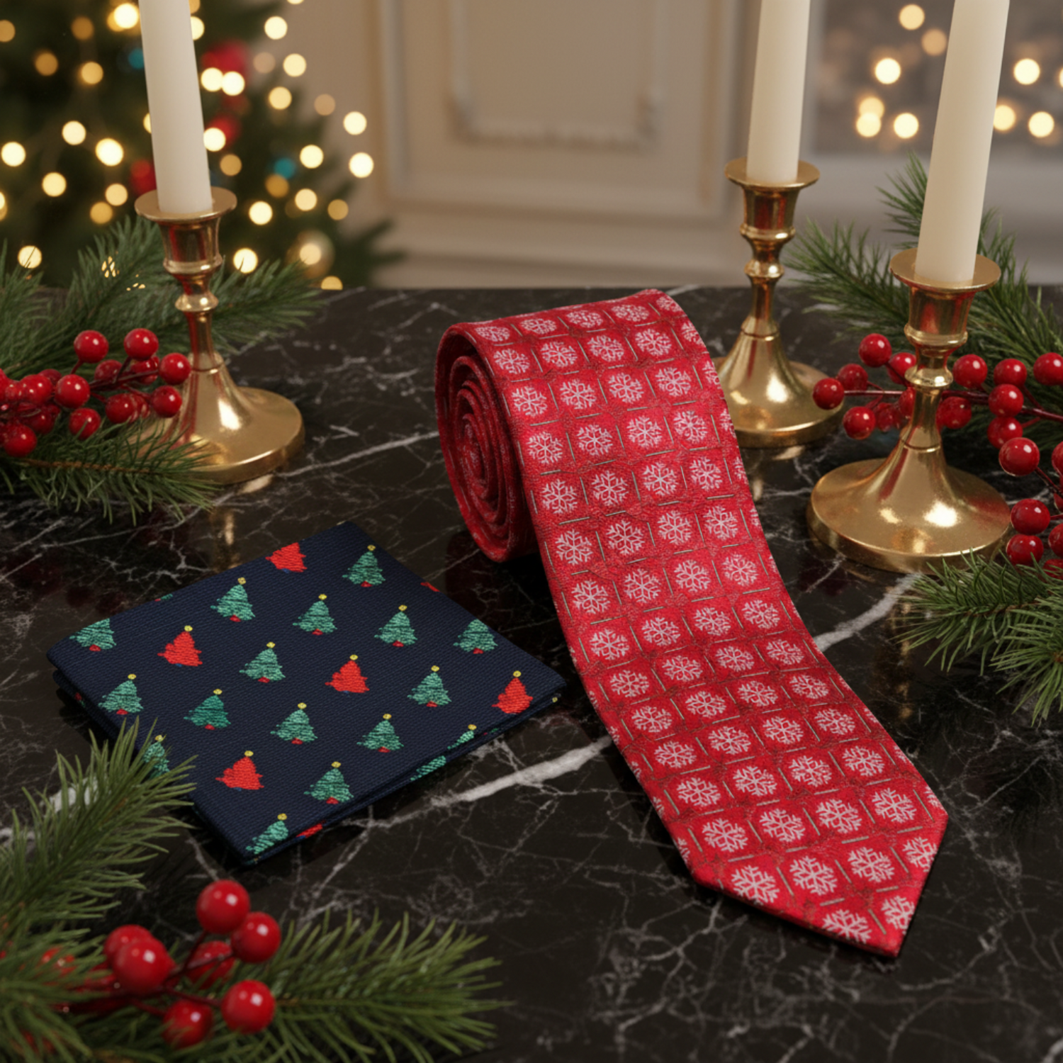 alt Red Snowflake Tie and Accenting Square