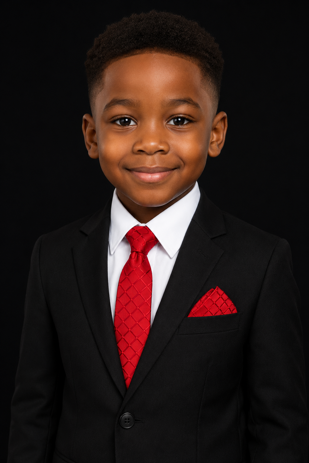 Red tie and square on boy with suit