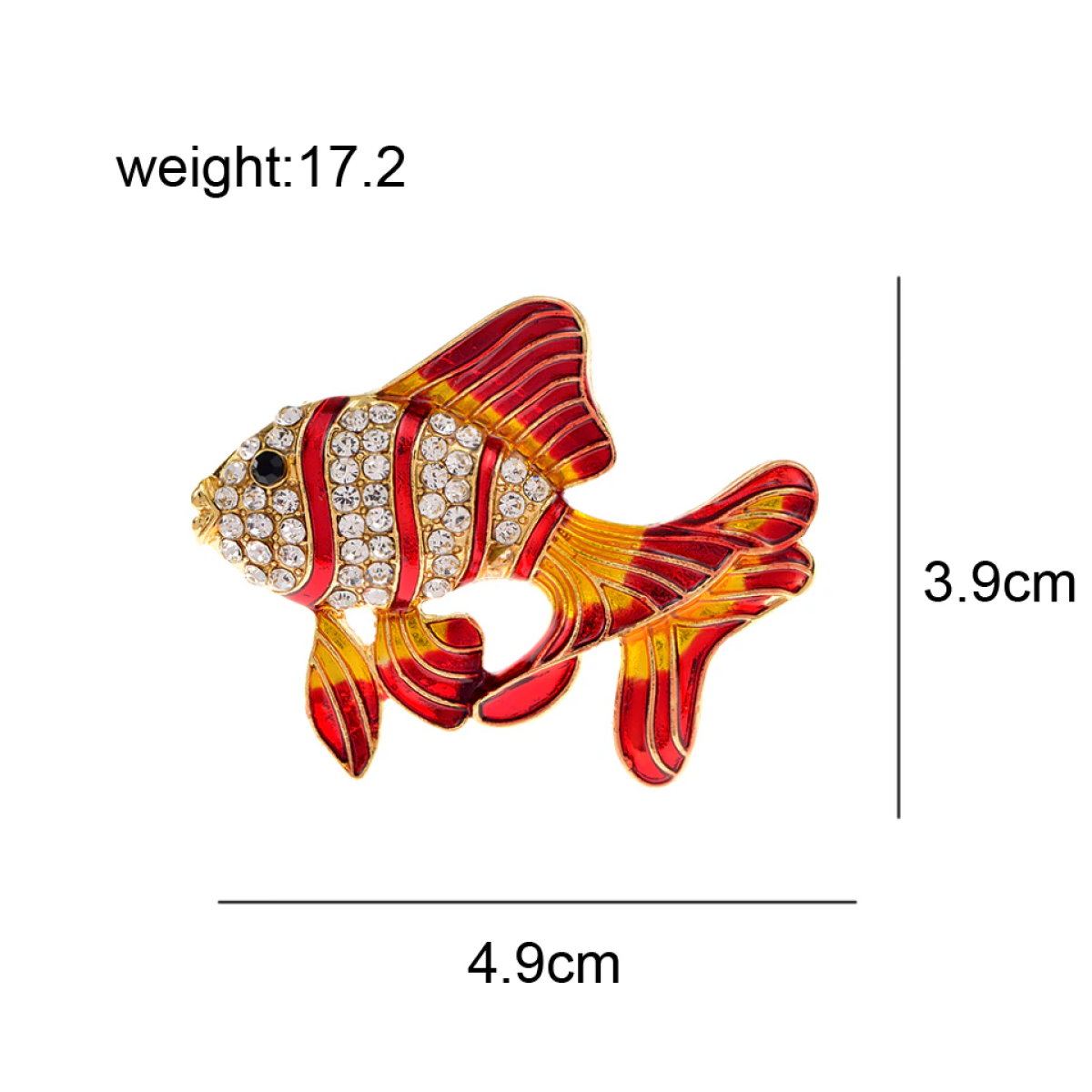 Red Tropical Fish Brooch Dimensions