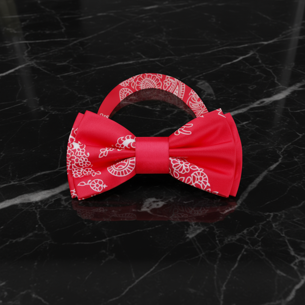 Red, White Paisley Bow Tie Pre Tied