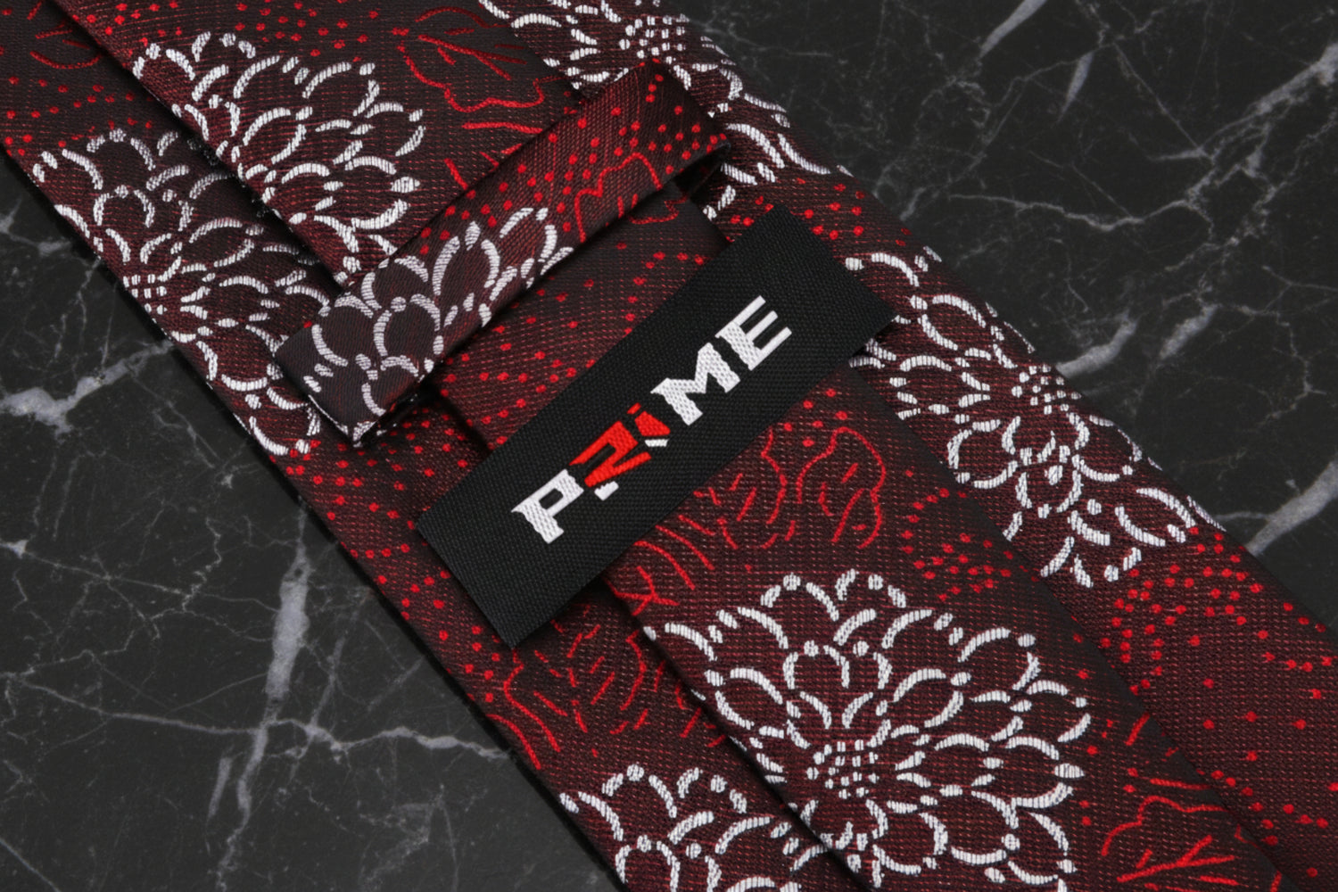 Tie Keep:  Deep Red, Red, White Zinnia Flowers Necktie  