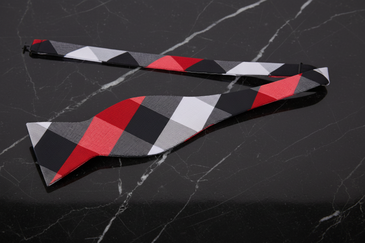 Red Black Grey Plaid Bow Tie Self Tie