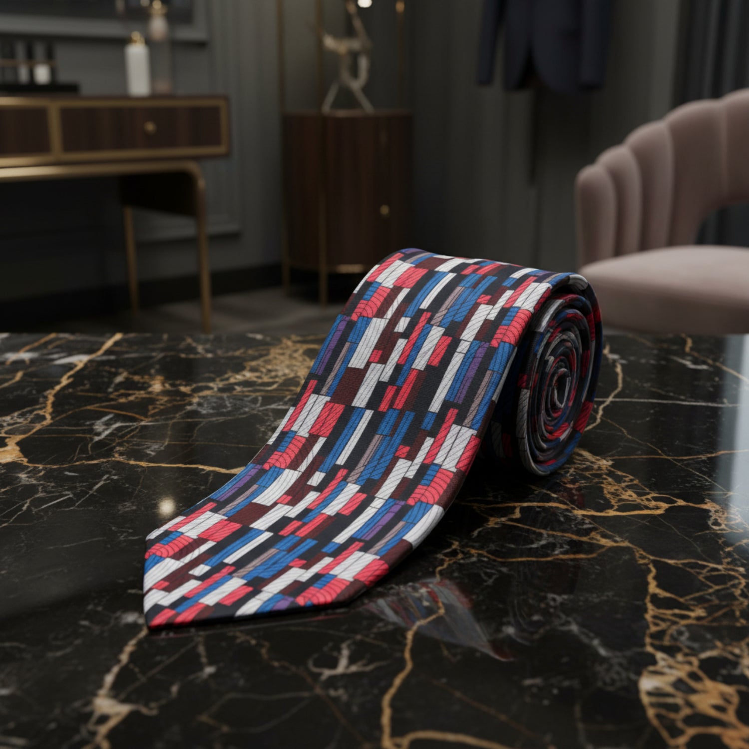 Alt View: Red, White, Blue Kente Pattern Necktie