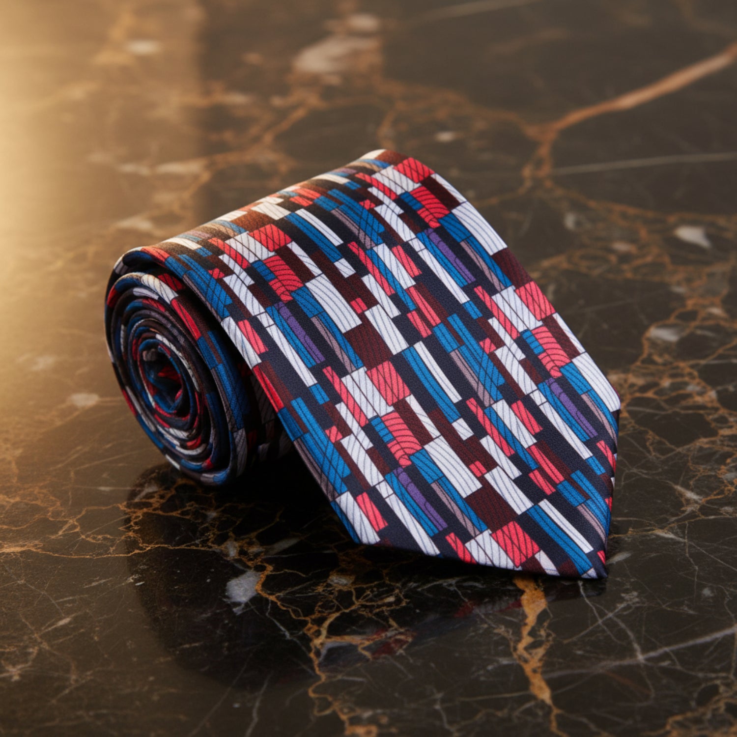Red, White, Blue Kente Pattern Necktie View 3