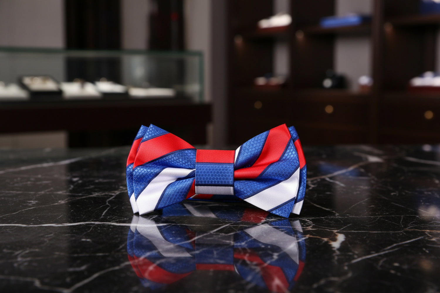 Pre Tied Red, White, Blue Stripe Bow Tie