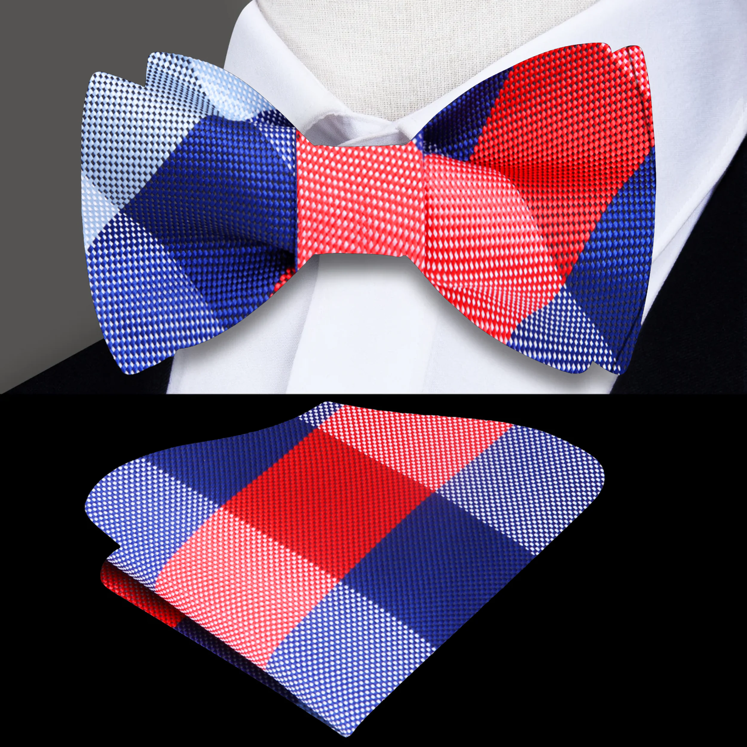 Red, White and Blue Checkered Bow Tie and Square