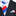 Black suit with a red, white, and blue striped tie and matching pocket square.